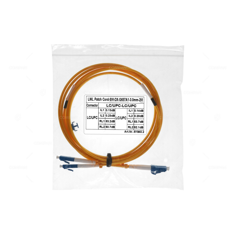 SM-DX-G657A1 2M FIBER OPTIC PATCHCORD LC.UPC-LC.UPC SM-DX-G657A1-3.0MM 2M YELLOW